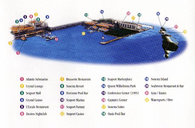 Layout of the 2 resorts & island